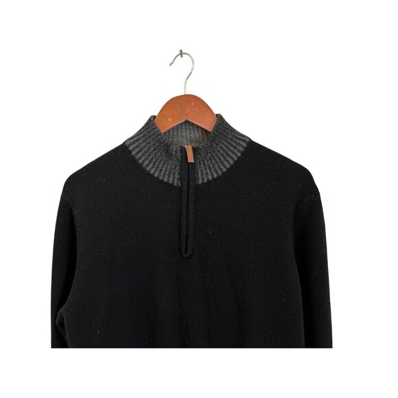 Equipaggiamenti Made In Italy Black & Gray Wool Sweater Half-Zip Ribbed Trim - M - Picture 11 of 11